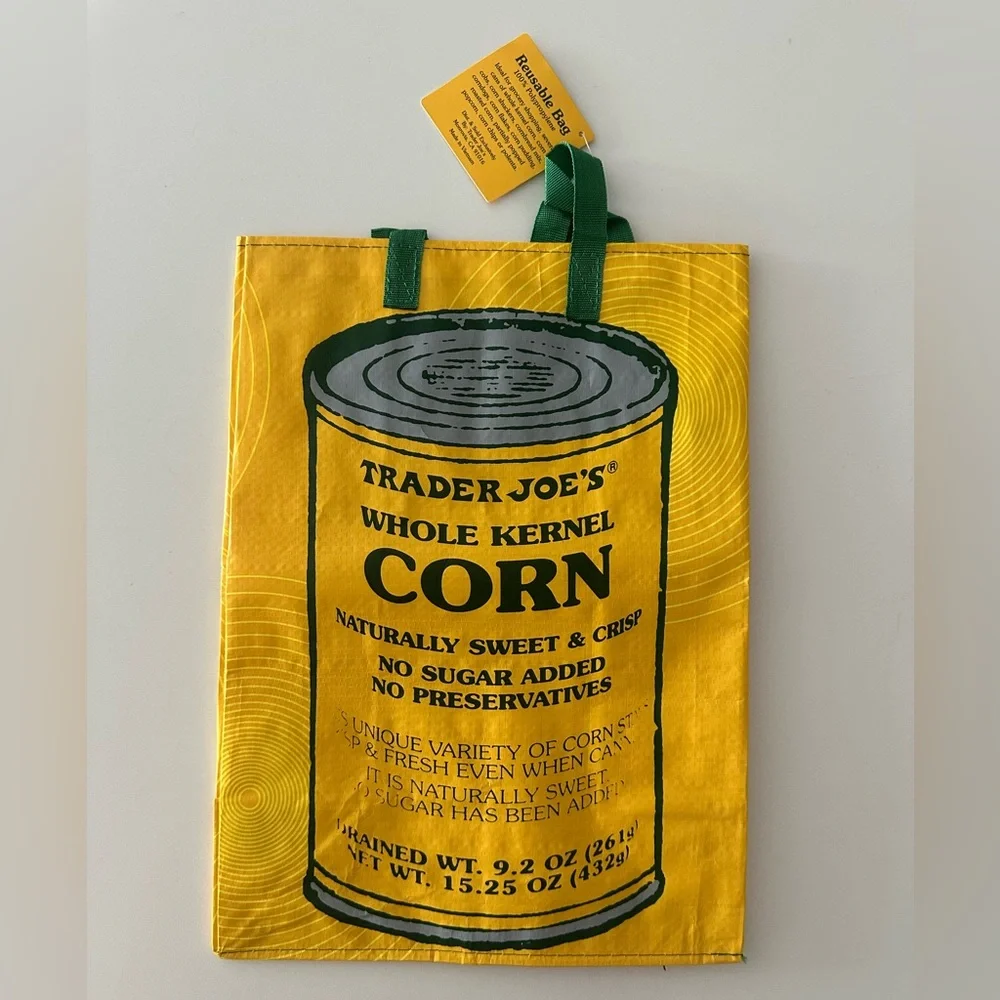 Rare Trader Joe’s Can Of Corn Shopping Bag Whole Kernel Corn New NWT Grocery Bag - Picture 1 of 5